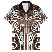 Custom Aotearoa Waikato Family Matching Off Shoulder Short Dress and Hawaiian Shirt Maori Tribal Pattern Mix Poutama LT05 Dad's Shirt - Short Sleeve Orange - Polynesian Pride