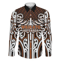 Custom Aotearoa Waikato Family Matching Tank Maxi Dress and Hawaiian Shirt Maori Tribal Pattern Mix Poutama LT05 Dad's Shirt - Long Sleeve Orange - Polynesian Pride