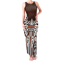 Custom Aotearoa Waikato Family Matching Tank Maxi Dress and Hawaiian Shirt Maori Tribal Pattern Mix Poutama LT05 Mom's Dress Orange - Polynesian Pride