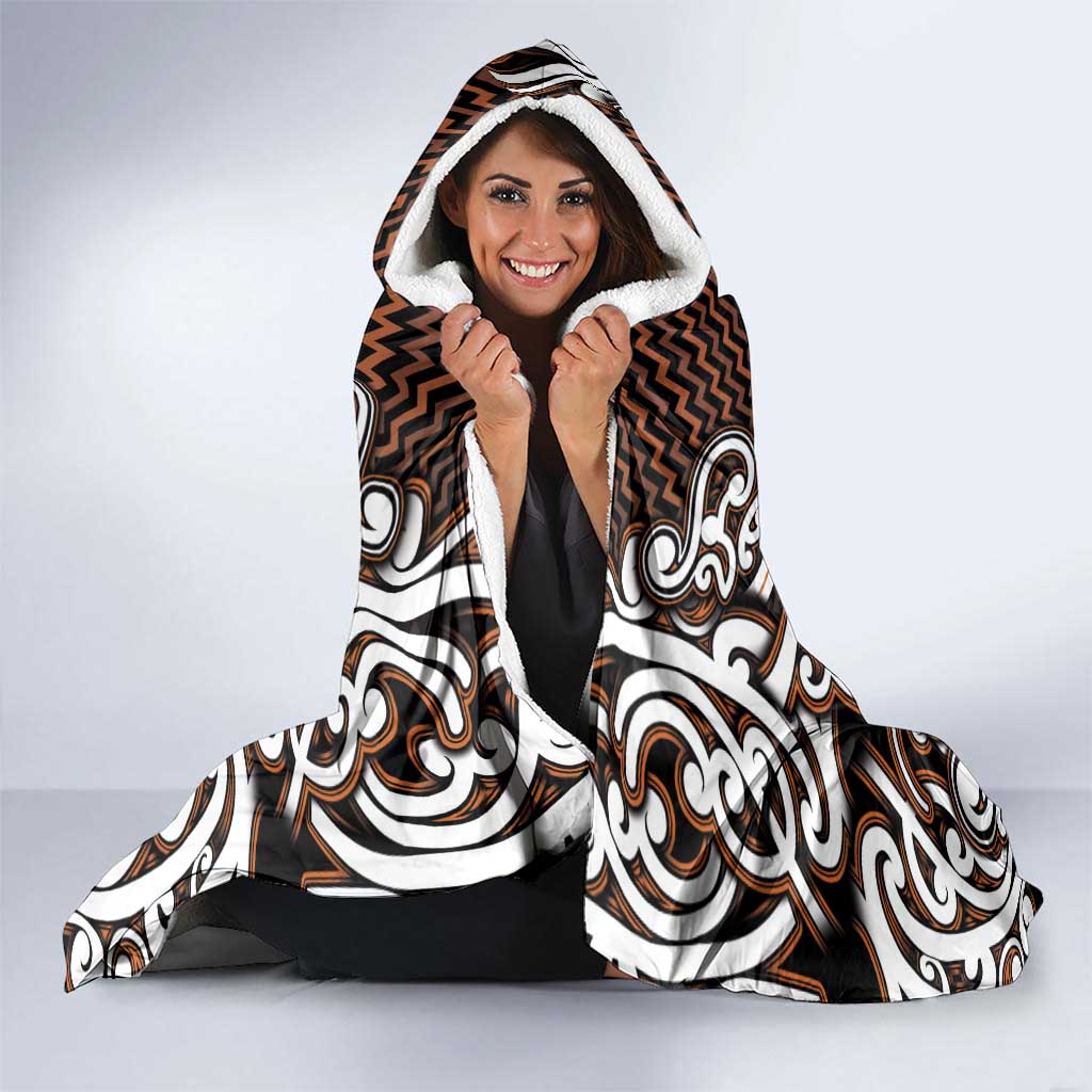 Custom Aotearoa Waikato Hooded Blanket Maori Tribal Pattern Mix Poutama