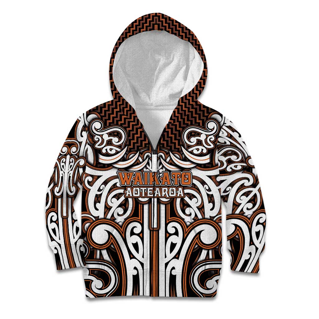 Custom Aotearoa Waikato Kid Hoodie Maori Tribal Pattern Mix Poutama