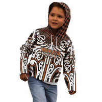 Custom Aotearoa Waikato Kid Hoodie Maori Tribal Pattern Mix Poutama