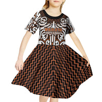 Custom Aotearoa Waikato Kid Short Sleeve Dress Maori Tribal Pattern Mix Poutama