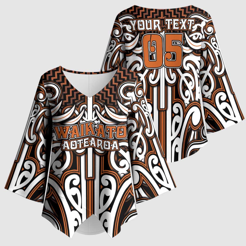 Custom Aotearoa Waikato Kimono Sleeve Blouse Maori Tribal Pattern Mix Poutama