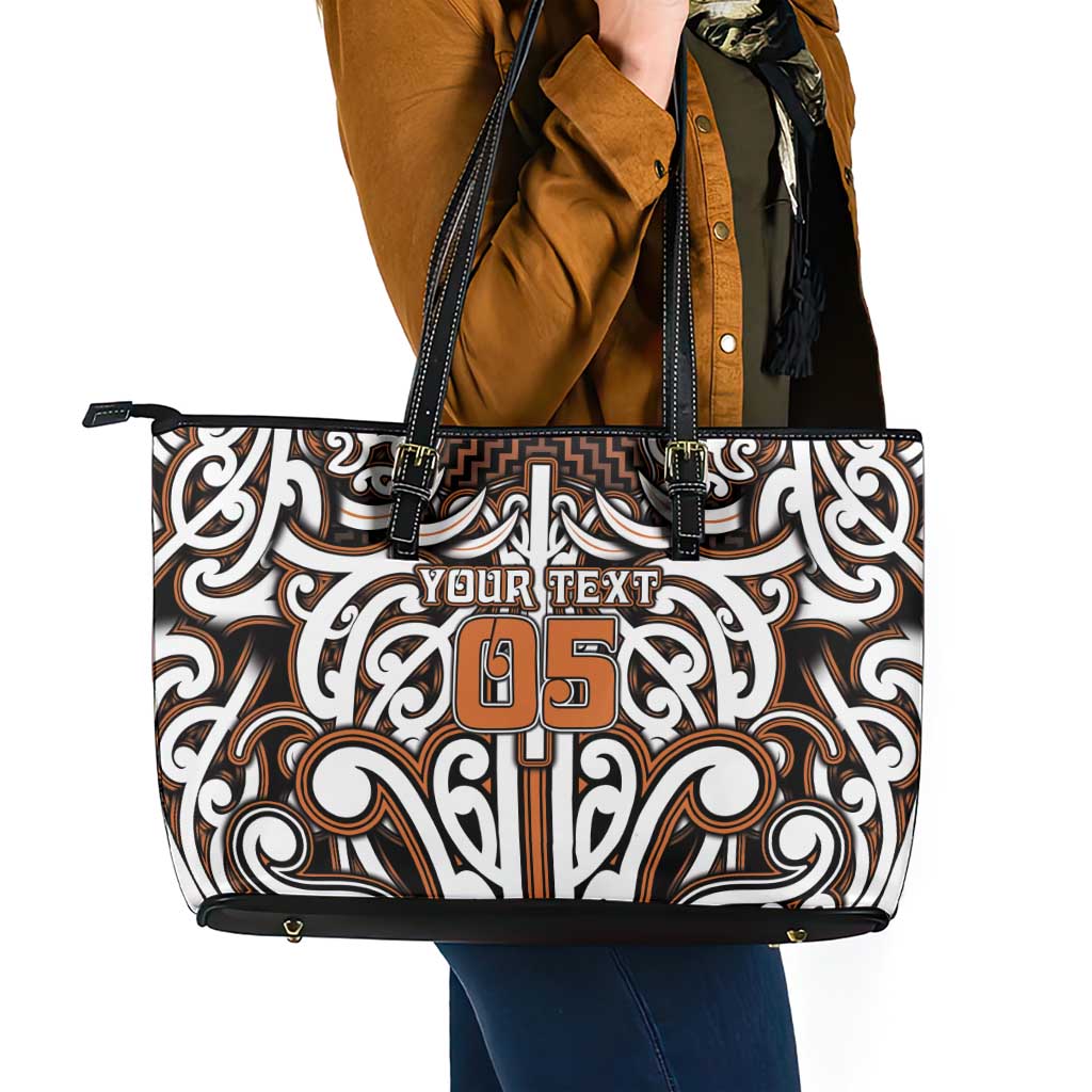 Custom Aotearoa Waikato Leather Tote Bag Maori Tribal Pattern Mix Poutama