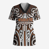 Custom Aotearoa Waikato Scrub Top Maori Tribal Pattern Mix Poutama
