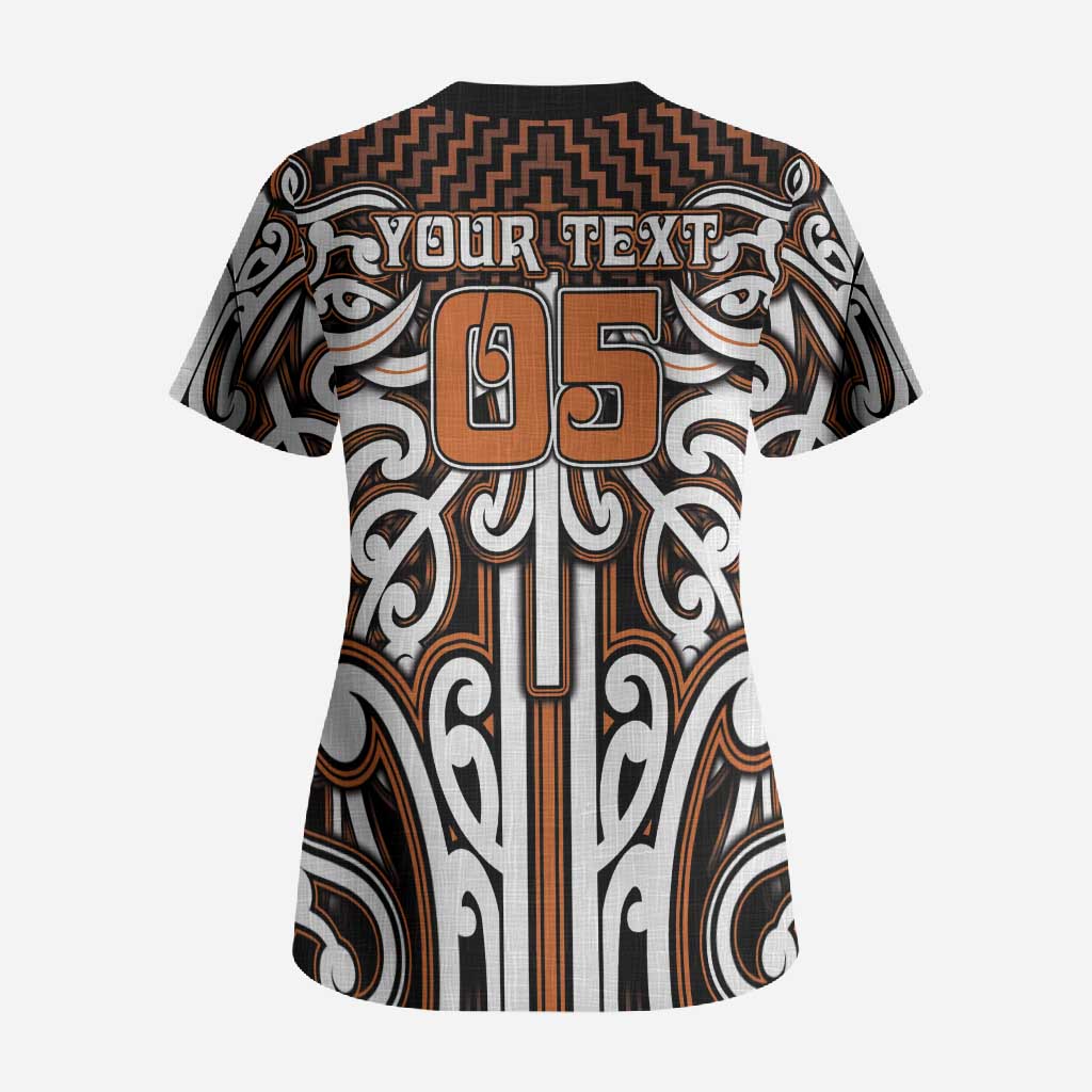 Custom Aotearoa Waikato Scrub Top Maori Tribal Pattern Mix Poutama