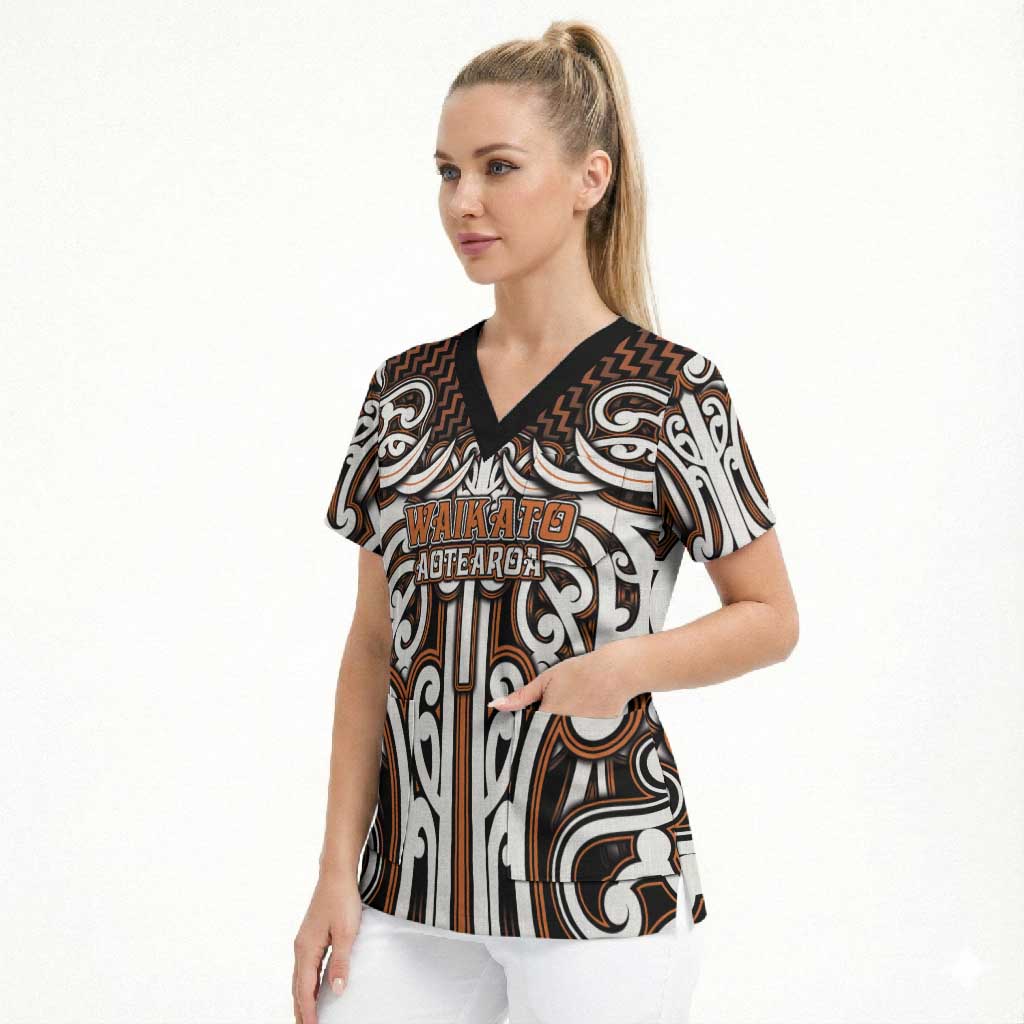 Custom Aotearoa Waikato Scrub Top Maori Tribal Pattern Mix Poutama