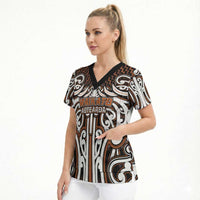 Custom Aotearoa Waikato Scrub Top Maori Tribal Pattern Mix Poutama