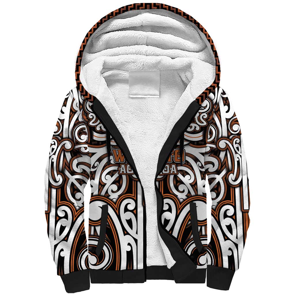 Custom Aotearoa Waikato Sherpa Hoodie Maori Tribal Pattern Mix Poutama