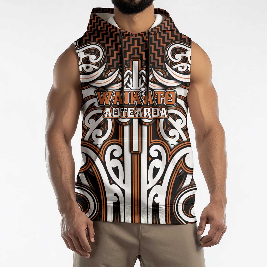 Custom Aotearoa Waikato Sleeveless Hoodie Maori Tribal Pattern Mix Poutama