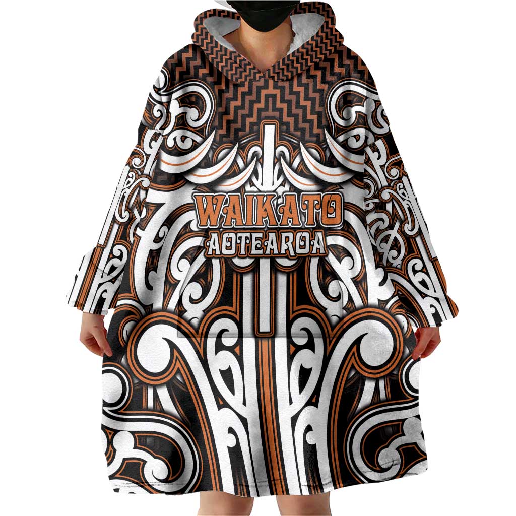 Custom Aotearoa Waikato Wearable Blanket Hoodie Maori Tribal Pattern Mix Poutama