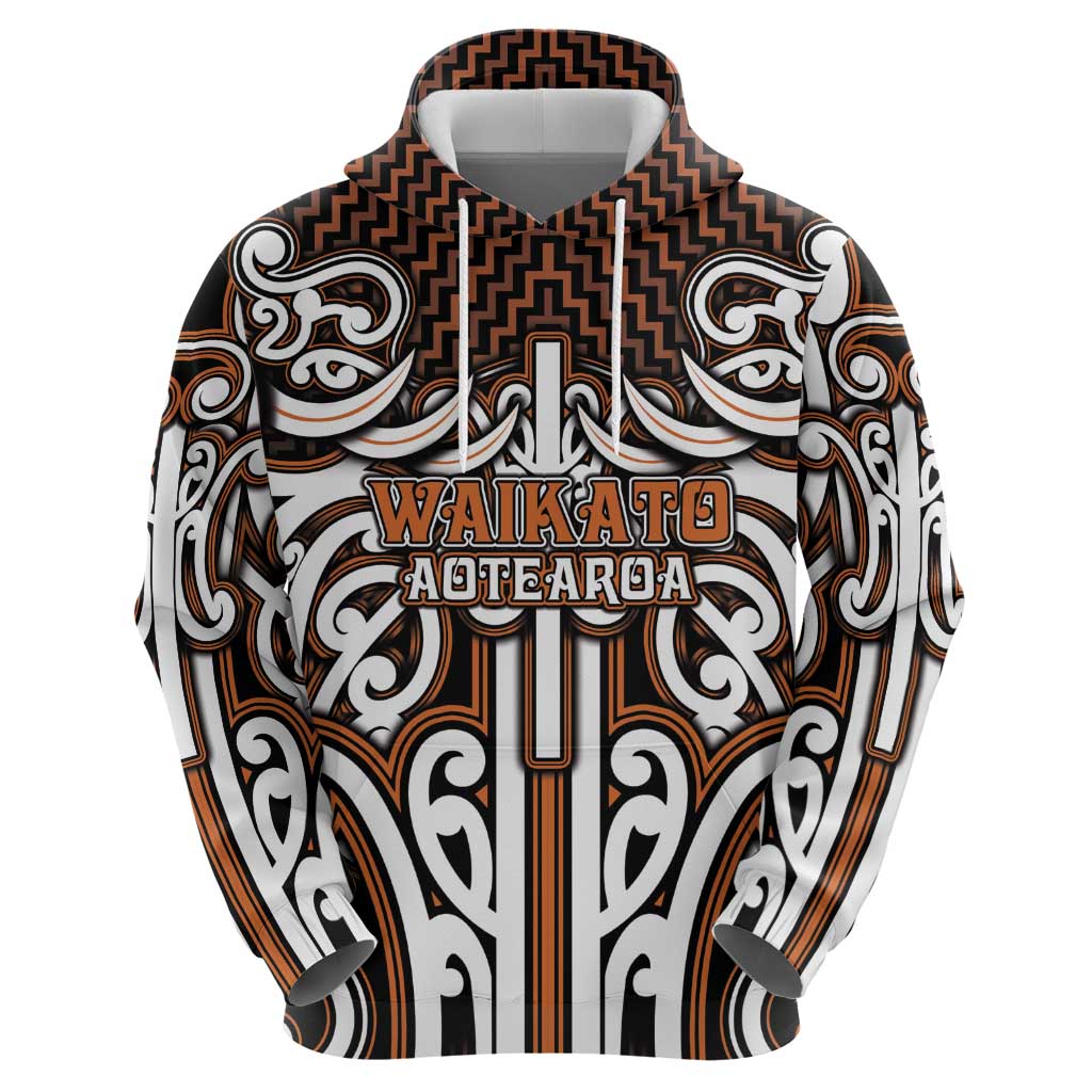 Custom Aotearoa Waikato Zip Hoodie Maori Tribal Pattern Mix Poutama