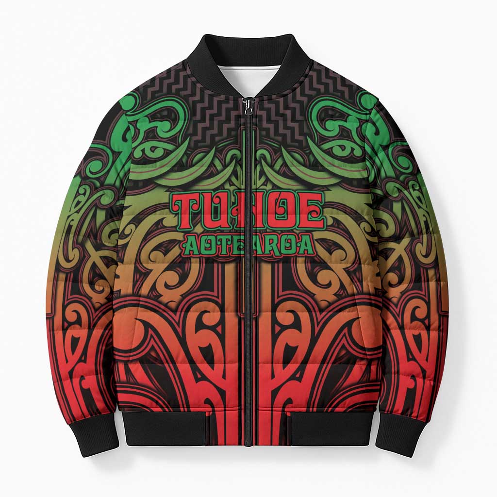 Custom Aotearoa Tuhoe Bomber Puffer Jacket Maori Tribal Pattern Mix Poutama LT05 Unisex Black - Polynesian Pride