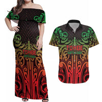 Custom Aotearoa Tuhoe Couples Matching Off Shoulder Maxi Dress and Hawaiian Shirt Maori Tribal Pattern Mix Poutama