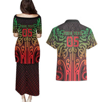 Custom Aotearoa Tuhoe Couples Matching Puletasi and Hawaiian Shirt Maori Tribal Pattern Mix Poutama