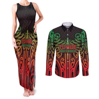 Custom Aotearoa Tuhoe Couples Matching Tank Maxi Dress and Long Sleeve Button Shirt Maori Tribal Pattern Mix Poutama