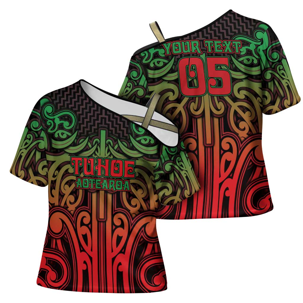 Custom Aotearoa Tuhoe Cross Shoulder Shirt Maori Tribal Pattern Mix Poutama