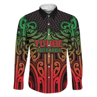 Custom Aotearoa Tuhoe Family Matching Off The Shoulder Long Sleeve Dress and Hawaiian Shirt Maori Tribal Pattern Mix Poutama LT05 Dad's Shirt - Long Sleeve Black - Polynesian Pride