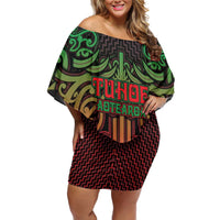 Custom Aotearoa Tuhoe Family Matching Off Shoulder Short Dress and Hawaiian Shirt Maori Tribal Pattern Mix Poutama LT05 Mom's Dress Black - Polynesian Pride