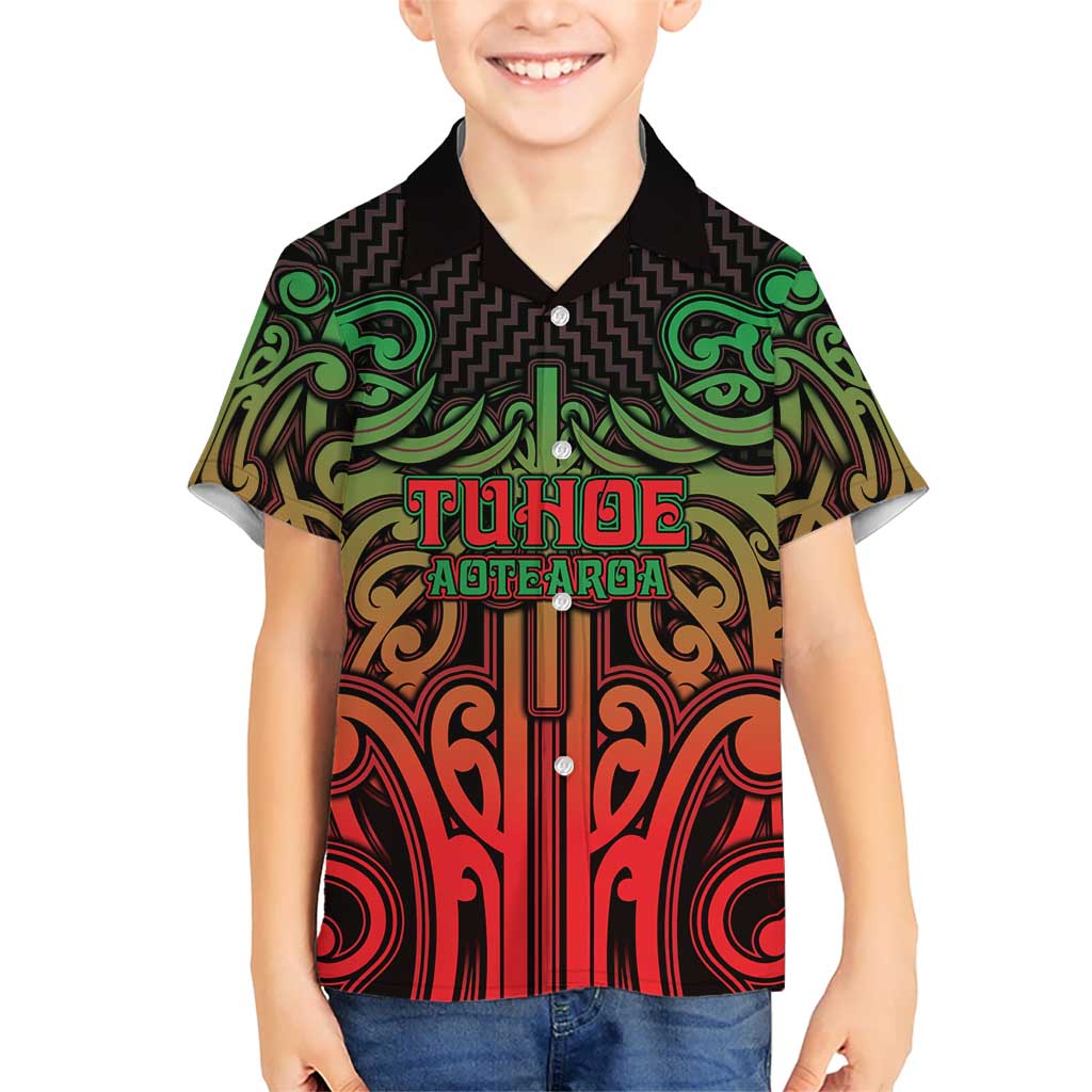 Custom Aotearoa Tuhoe Family Matching Off Shoulder Short Dress and Hawaiian Shirt Maori Tribal Pattern Mix Poutama LT05 Son's Shirt Black - Polynesian Pride