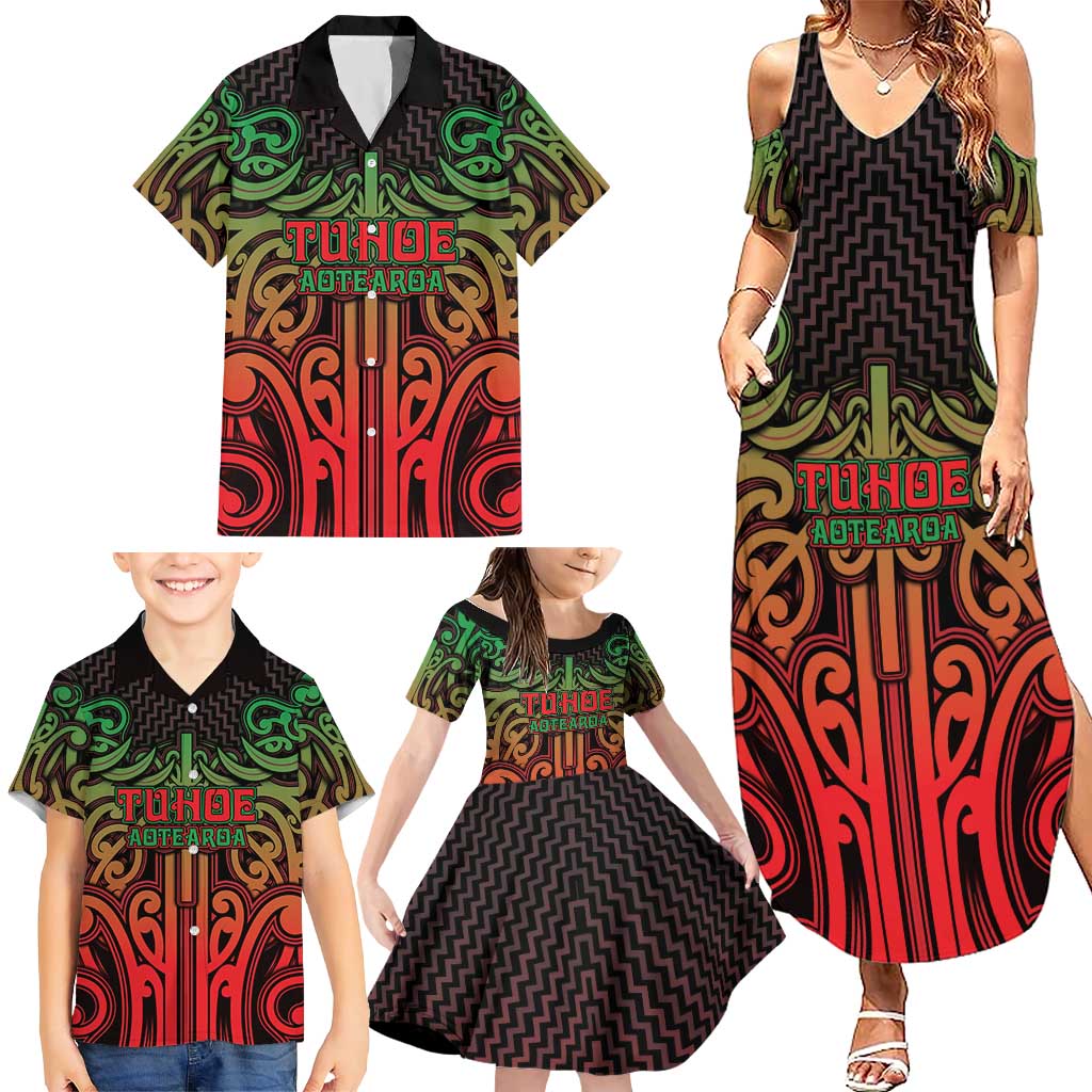 Custom Aotearoa Tuhoe Family Matching Summer Maxi Dress and Hawaiian Shirt Maori Tribal Pattern Mix Poutama LT05 - Polynesian Pride