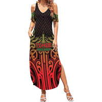 Custom Aotearoa Tuhoe Family Matching Summer Maxi Dress and Hawaiian Shirt Maori Tribal Pattern Mix Poutama LT05 Mom's Dress Black - Polynesian Pride