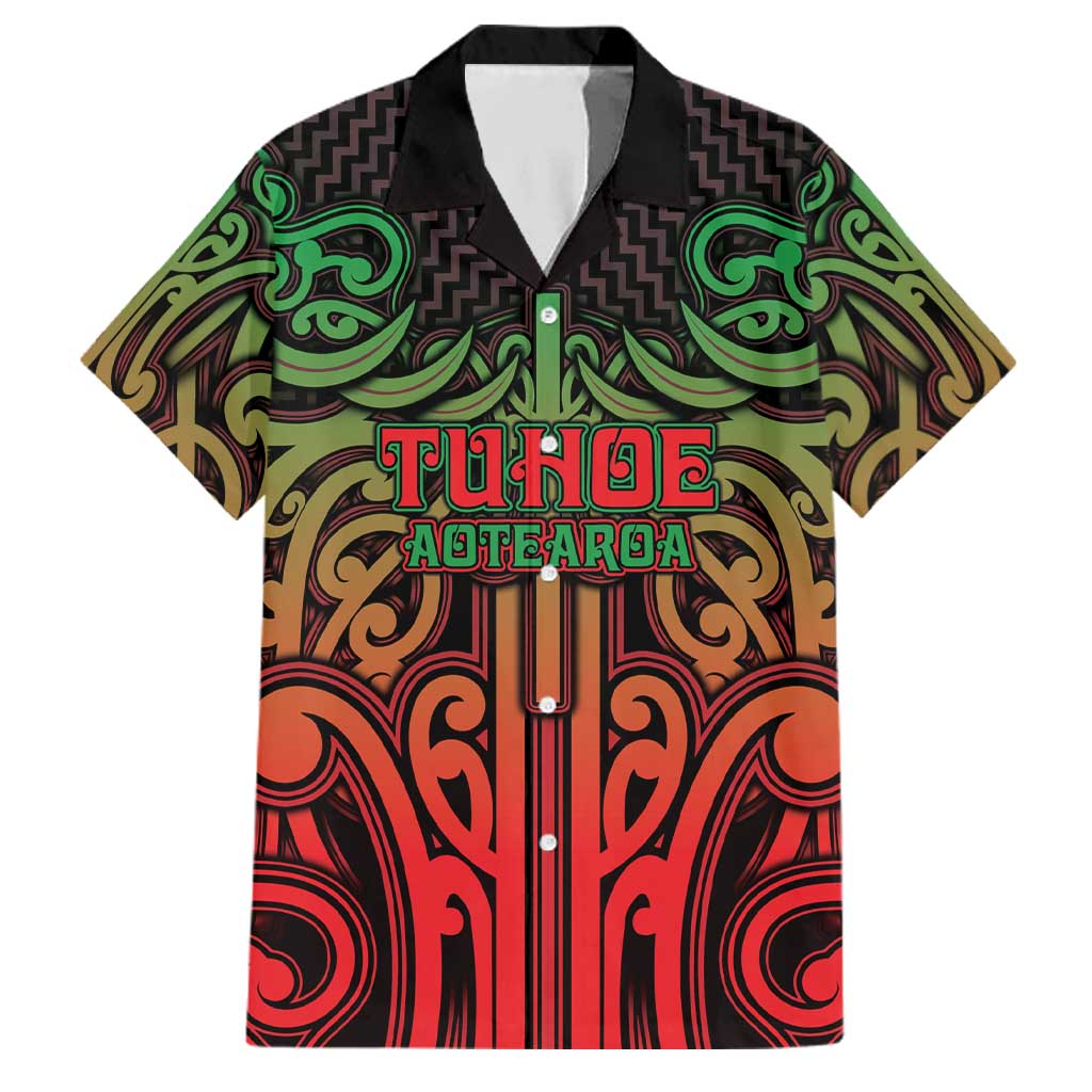Custom Aotearoa Tuhoe Family Matching Tank Maxi Dress and Hawaiian Shirt Maori Tribal Pattern Mix Poutama LT05 Dad's Shirt - Short Sleeve Black - Polynesian Pride