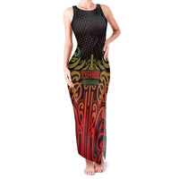 Custom Aotearoa Tuhoe Family Matching Tank Maxi Dress and Hawaiian Shirt Maori Tribal Pattern Mix Poutama LT05 Mom's Dress Black - Polynesian Pride