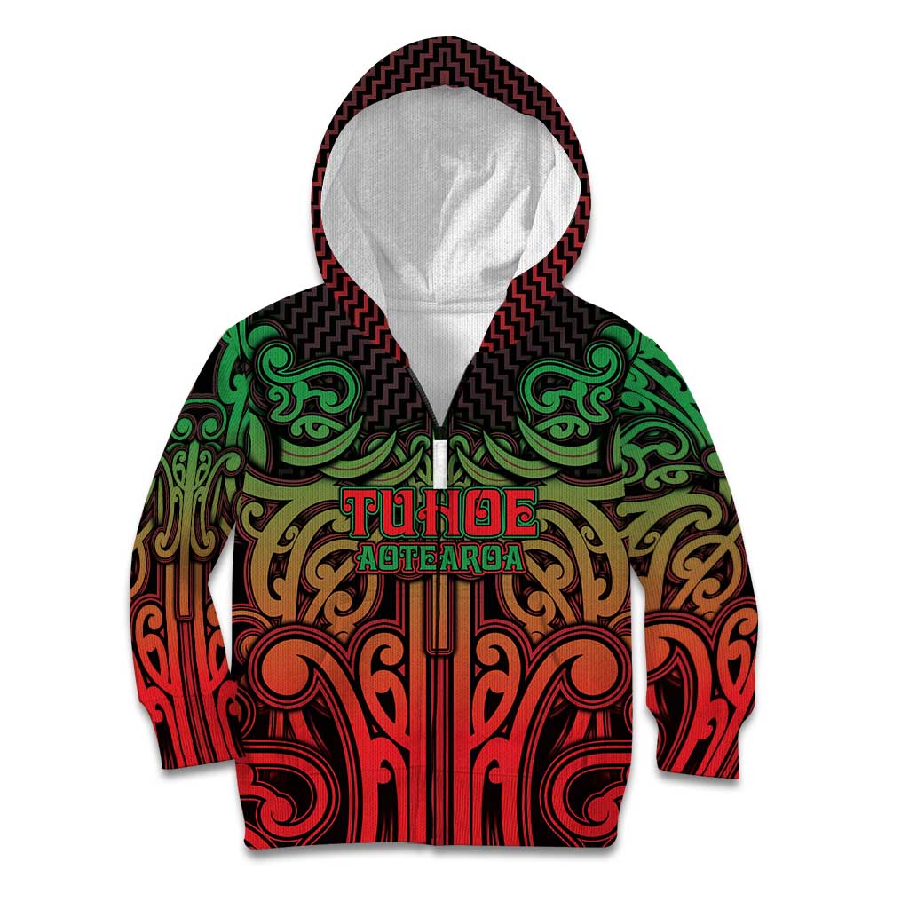 Custom Aotearoa Tuhoe Kid Hoodie Maori Tribal Pattern Mix Poutama