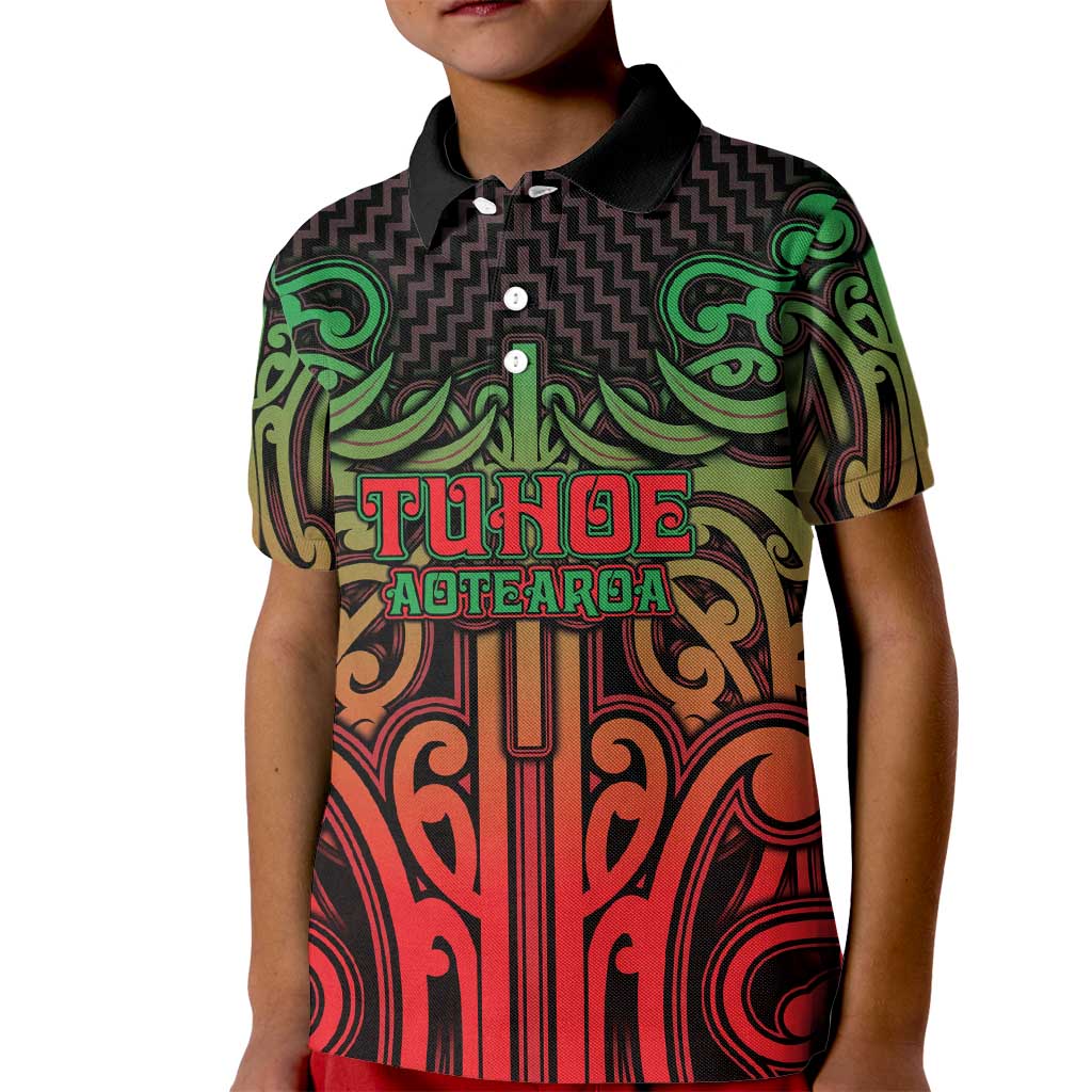 Custom Aotearoa Tuhoe Kid Polo Shirt Maori Tribal Pattern Mix Poutama