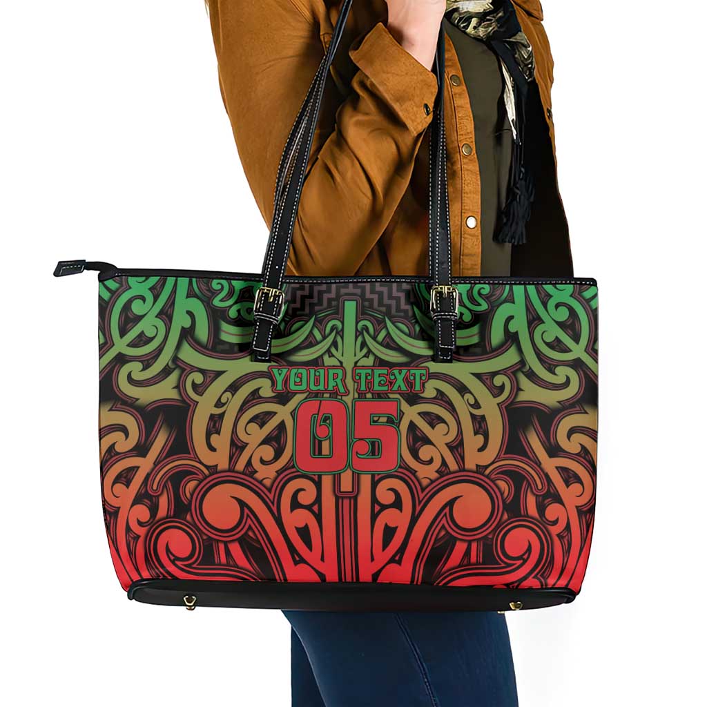 Custom Aotearoa Tuhoe Leather Tote Bag Maori Tribal Pattern Mix Poutama