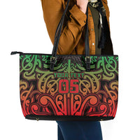 Custom Aotearoa Tuhoe Leather Tote Bag Maori Tribal Pattern Mix Poutama
