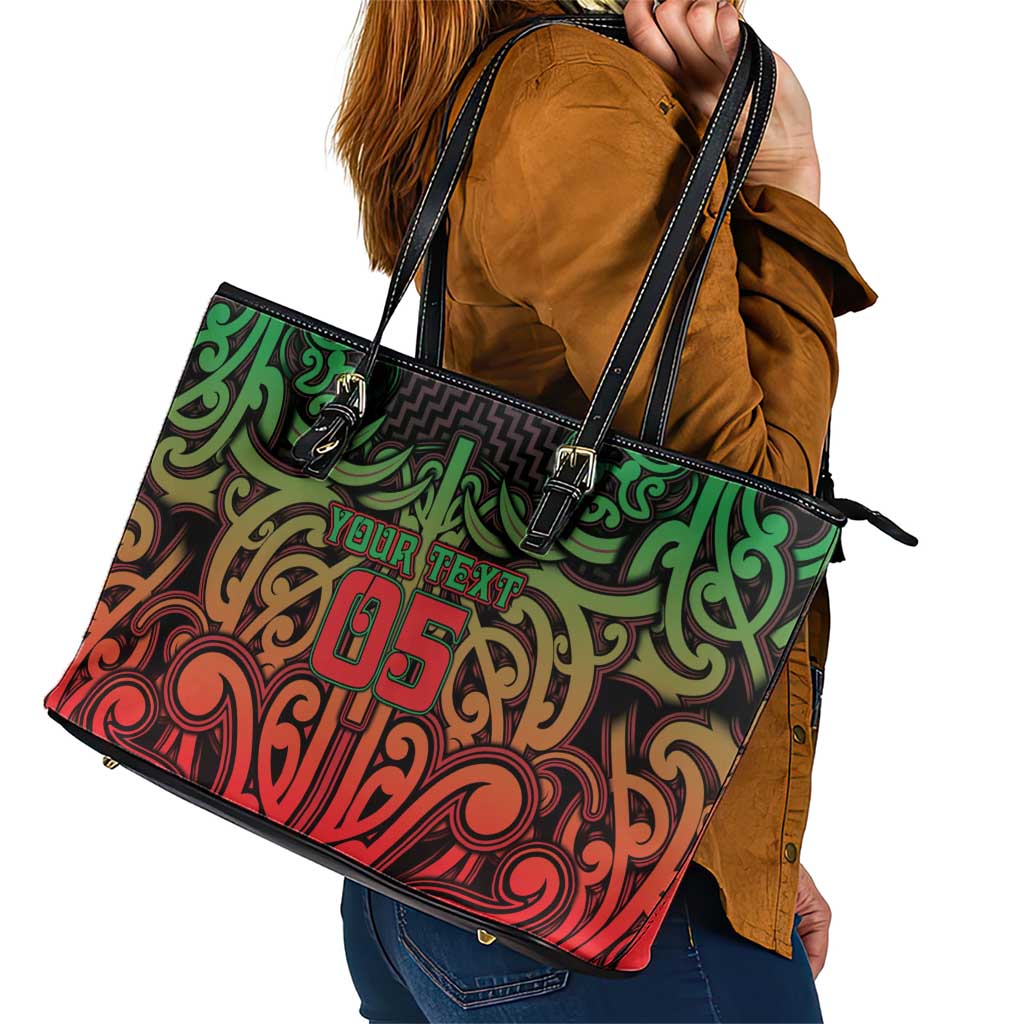 Custom Aotearoa Tuhoe Leather Tote Bag Maori Tribal Pattern Mix Poutama
