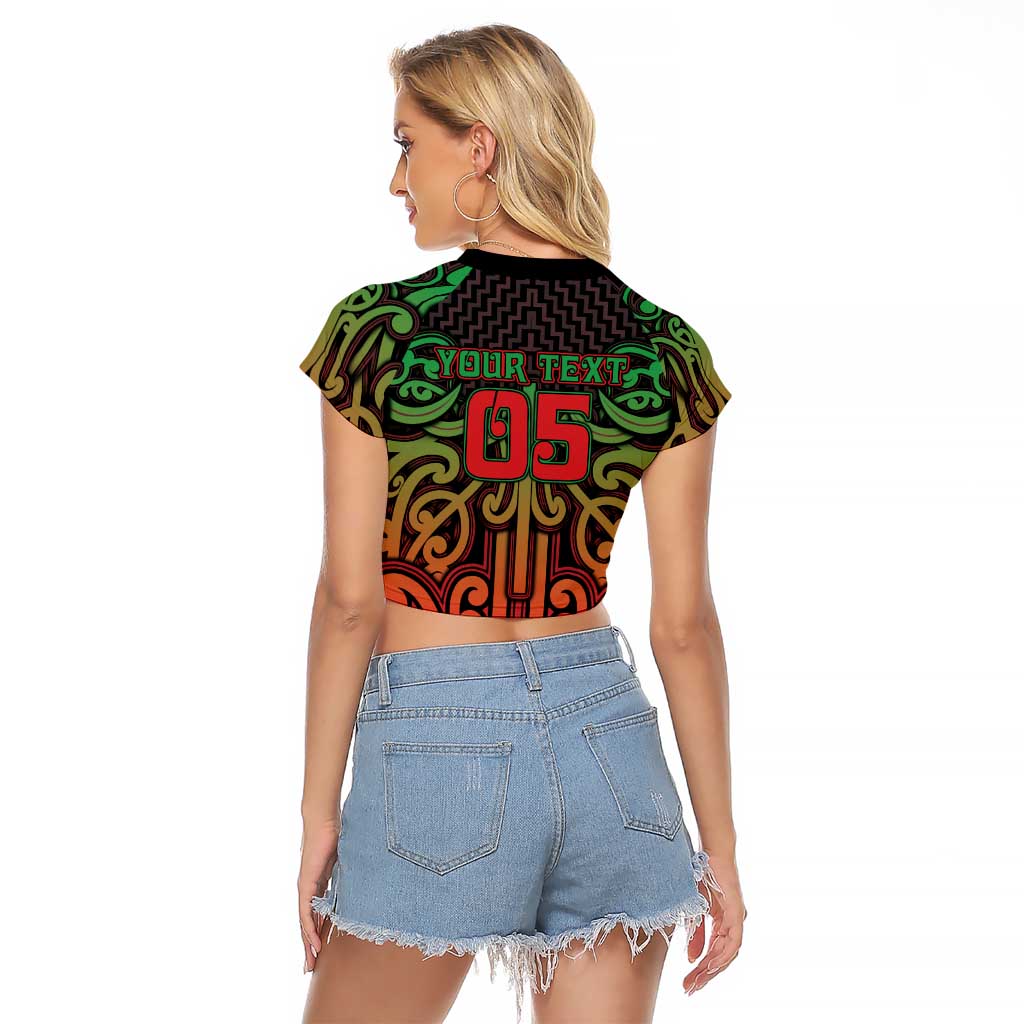 Custom Aotearoa Tuhoe Raglan Cropped T Shirt Maori Tribal Pattern Mix Poutama
