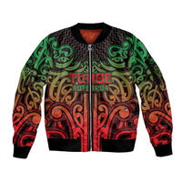 Custom Aotearoa Tuhoe Sleeve Zip Bomber Jacket Maori Tribal Pattern Mix Poutama