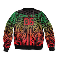 Custom Aotearoa Tuhoe Sleeve Zip Bomber Jacket Maori Tribal Pattern Mix Poutama
