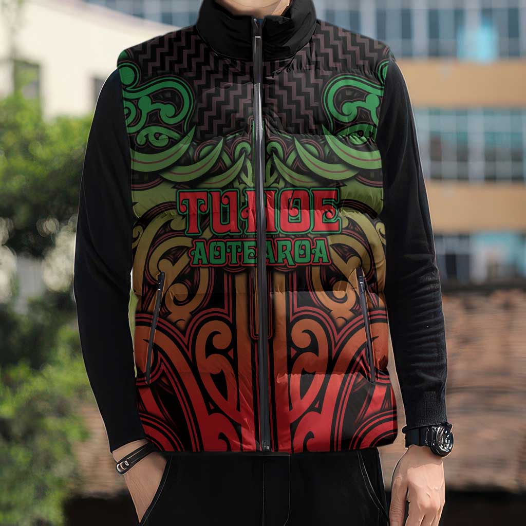 Custom Aotearoa Tuhoe Sleeveless Puffer Jacket Maori Tribal Pattern Mix Poutama