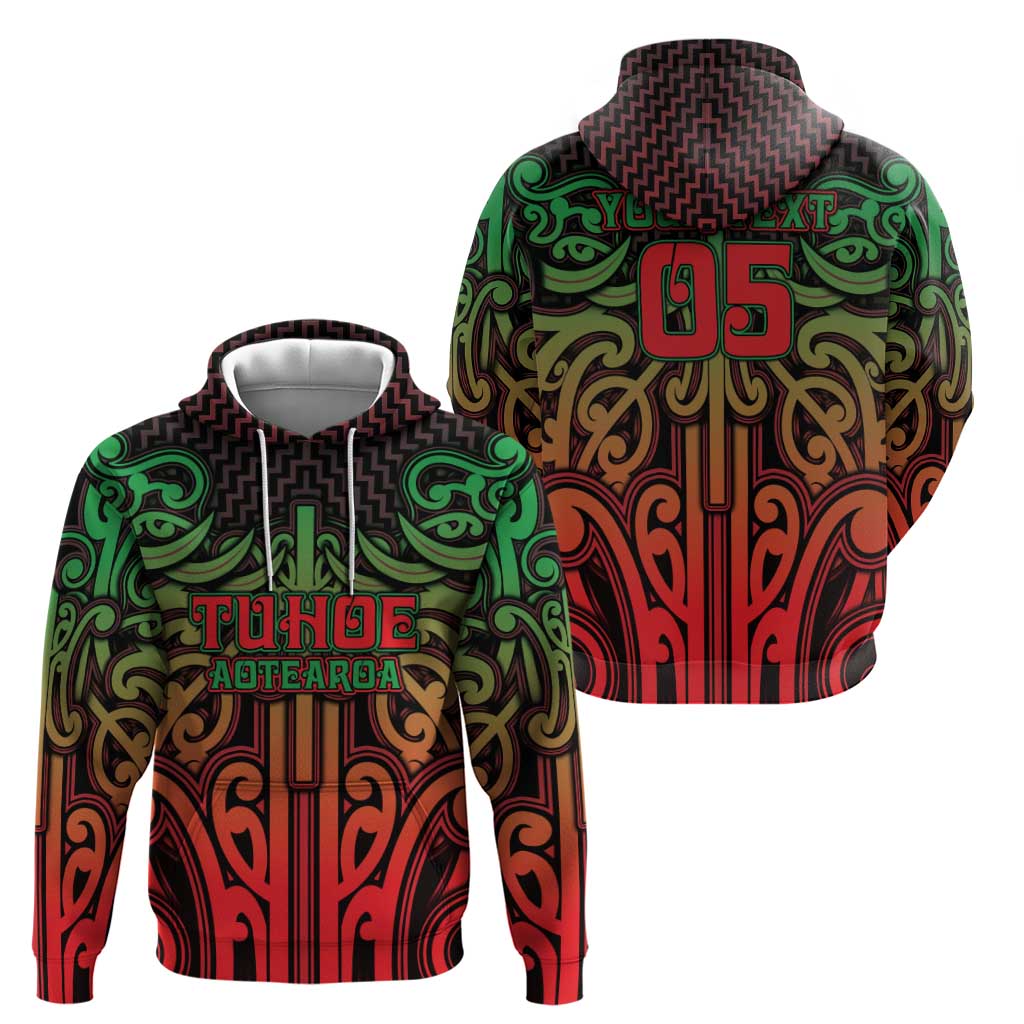 Custom Aotearoa Tuhoe Zip Hoodie Maori Tribal Pattern Mix Poutama