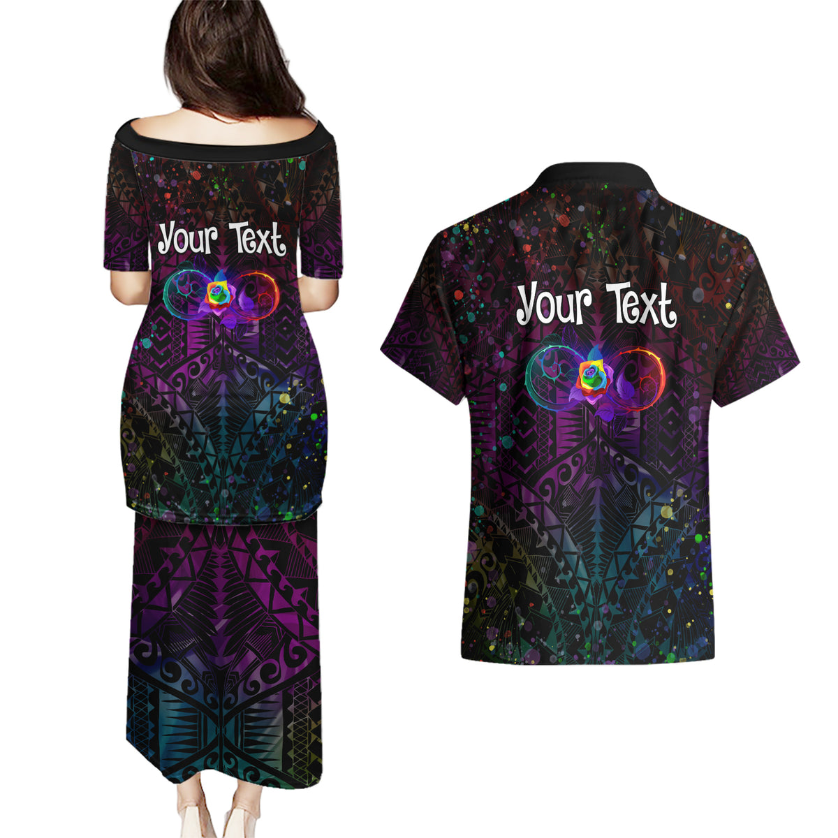 I See Your True Colors Personalised Couples Matching Puletasi and Hawaiian Shirt Autism Awareness