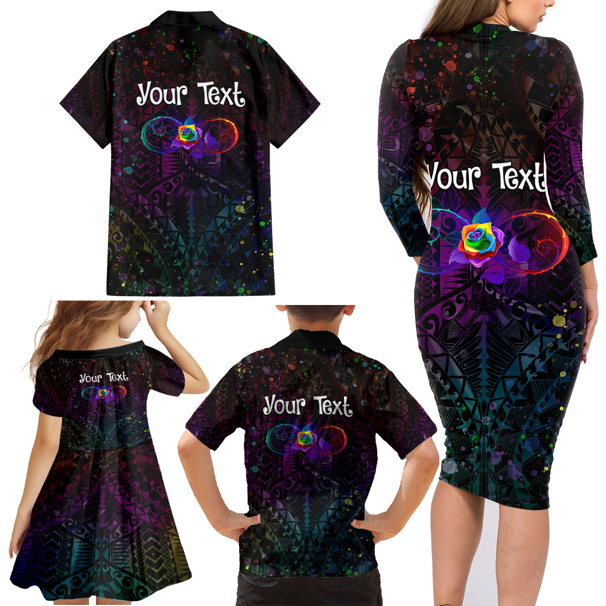 I See Your True Colors Personalised Family Matching Long Sleeve Bodycon Dress and Hawaiian Shirt Autism Awareness LT05 - Polynesian Pride
