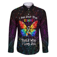I See Your True Colors Personalised Family Matching Off The Shoulder Long Sleeve Dress and Hawaiian Shirt Autism Awareness LT05 Dad's Shirt - Long Sleeve Black - Polynesian Pride