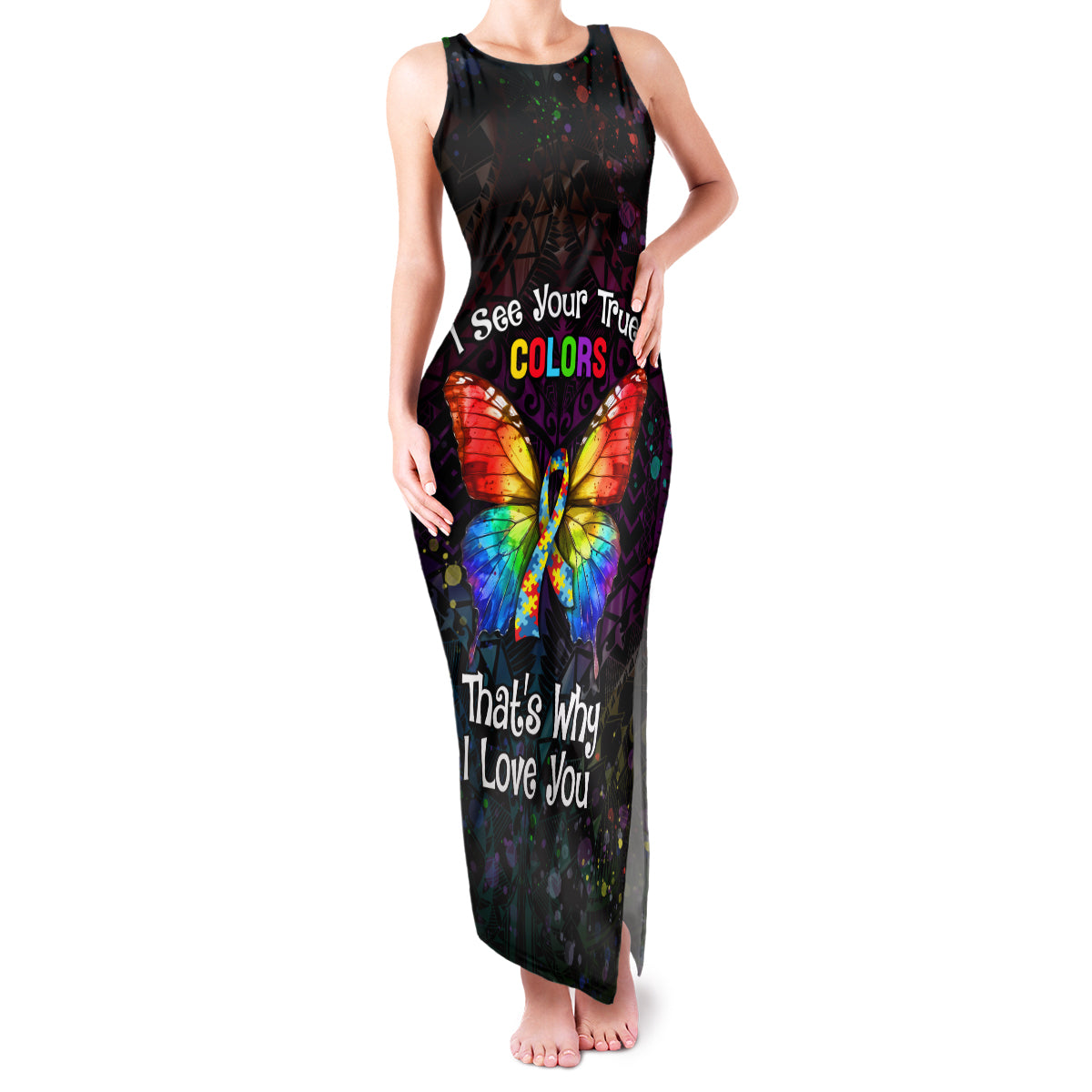 I See Your True Colors Personalised Family Matching Tank Maxi Dress and Hawaiian Shirt Autism Awareness