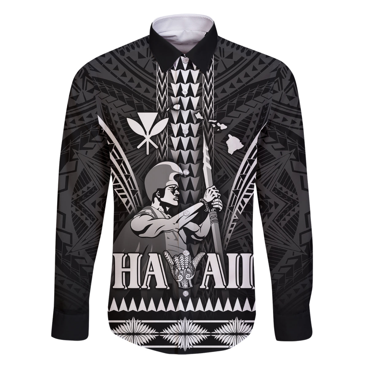 Personalised Hawaii Happy King Kamehameha Day Family Matching Long Sleeve Bodycon Dress and Hawaiian Shirt Kakau Pattern LT05 Dad's Shirt - Long Sleeve Black - Polynesian Pride