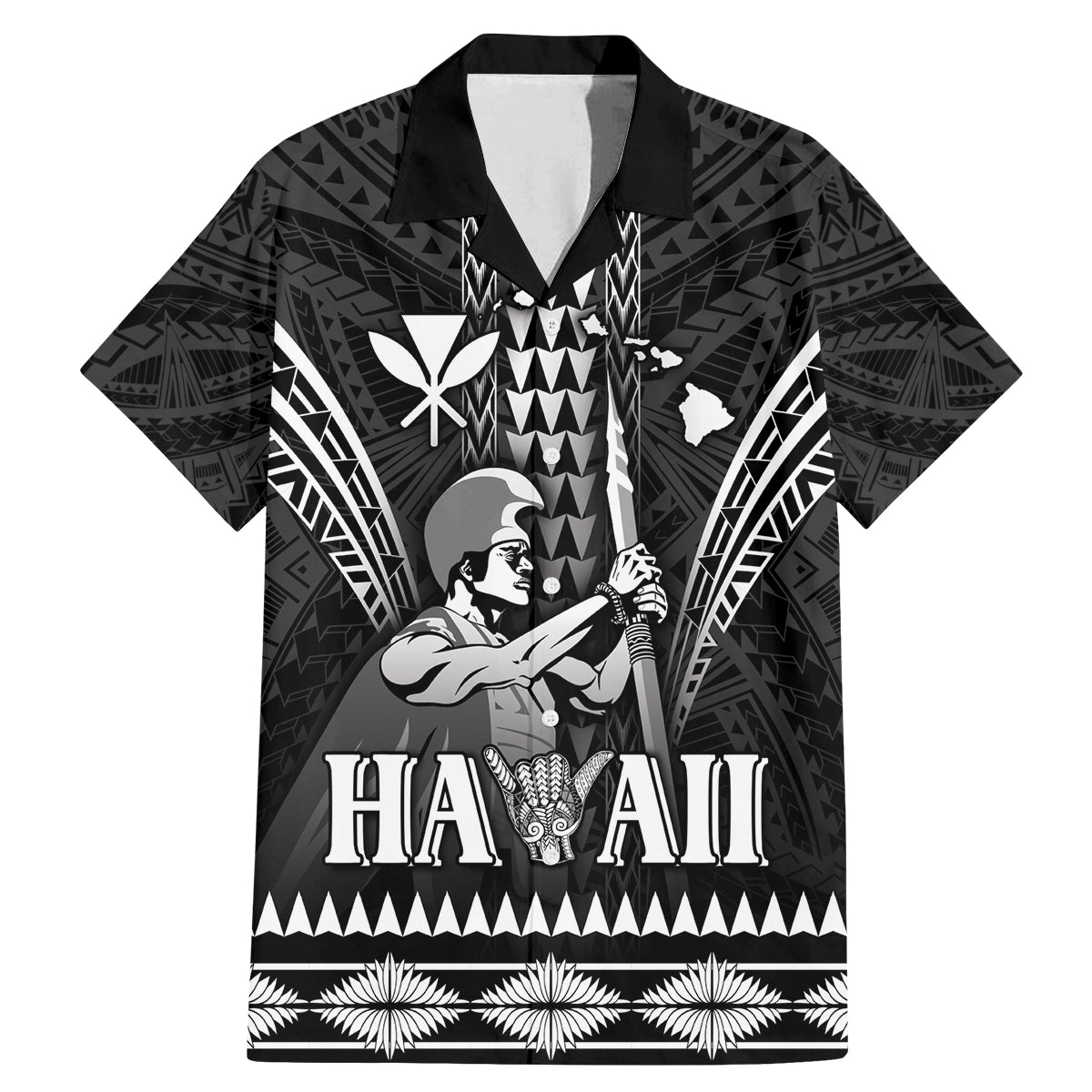 Personalised Hawaii Happy King Kamehameha Day Family Matching Mermaid Dress and Hawaiian Shirt Kakau Pattern LT05 Dad's Shirt - Short Sleeve Black - Polynesian Pride