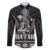 Personalised Hawaii Happy King Kamehameha Day Family Matching Mermaid Dress and Hawaiian Shirt Kakau Pattern LT05 Dad's Shirt - Long Sleeve Black - Polynesian Pride