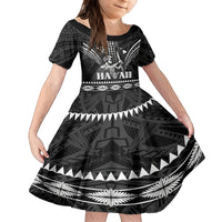 Personalised Hawaii Happy King Kamehameha Day Family Matching Off The Shoulder Long Sleeve Dress and Hawaiian Shirt Kakau Pattern LT05 Daughter's Dress Black - Polynesian Pride