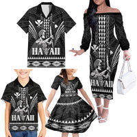 Personalised Hawaii Happy King Kamehameha Day Family Matching Off The Shoulder Long Sleeve Dress and Hawaiian Shirt Kakau Pattern LT05 - Polynesian Pride