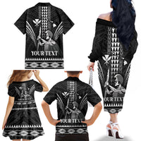 Personalised Hawaii Happy King Kamehameha Day Family Matching Off The Shoulder Long Sleeve Dress and Hawaiian Shirt Kakau Pattern LT05 - Polynesian Pride