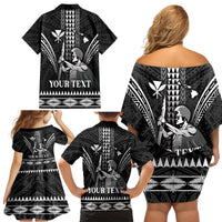 Personalised Hawaii Happy King Kamehameha Day Family Matching Off Shoulder Short Dress and Hawaiian Shirt Kakau Pattern LT05 - Polynesian Pride
